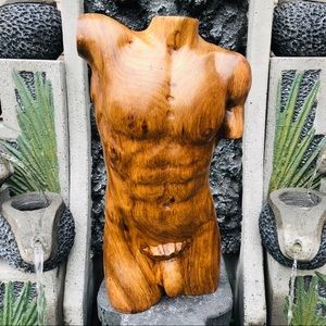 Hand Carved Suar Wood Male Torso Nude